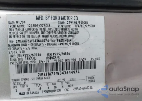 2004 Mercury Grand Marquis Ls z USA, uszkodzony, nr VIN 2MEFM75W34X644974